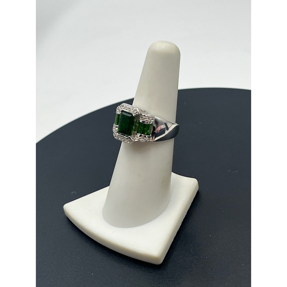 BBJ Emerald Cut Chrome Diopside Round White Zircon Baguette Cocktail Ring 6.5 - Picture 4 of 14